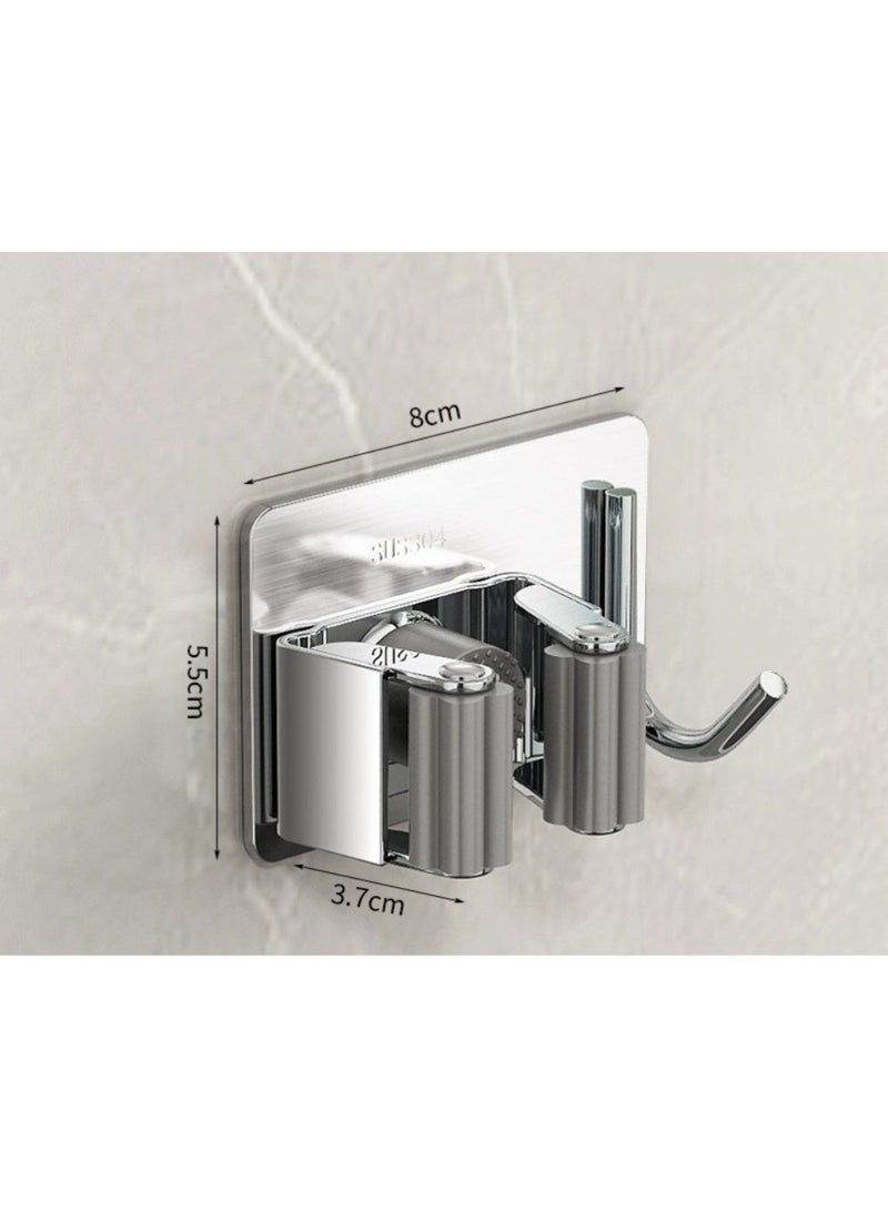 Mop Holder for Kitchen, Home Garage and Laundry, Mop Holder with Wall Mount, Multipurpose Mop and Broom Holder Organizer (Pack of 4) - Silver - Image 3